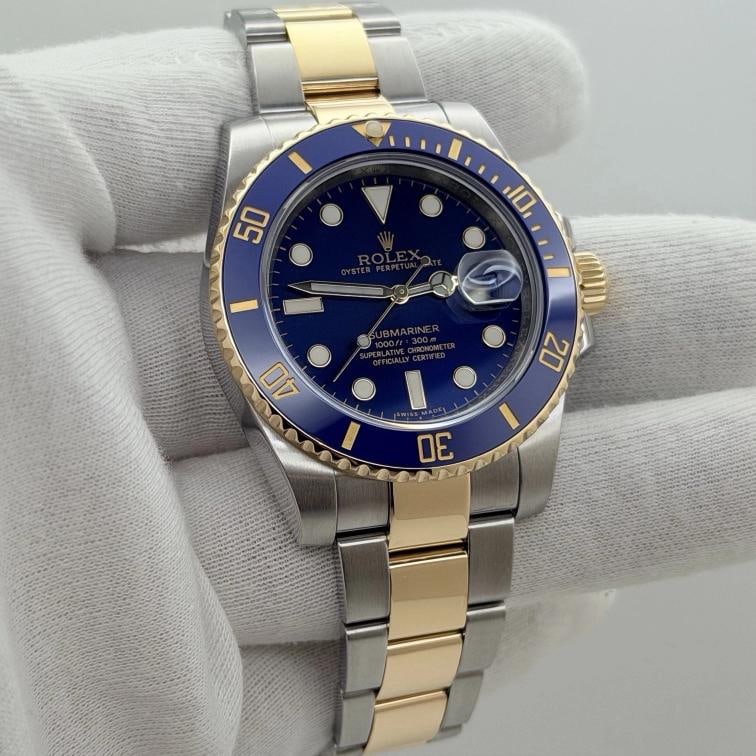 Rolex Submariner Bluesy 116613LB 40mm Blue Dial 18k Yellow Gold Steel Box - 6