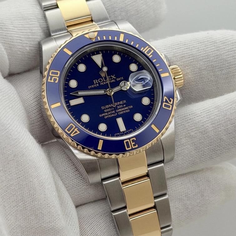 Rolex Submariner Bluesy 116613LB 40mm Blue Dial 18k Yellow Gold Steel Box - 8