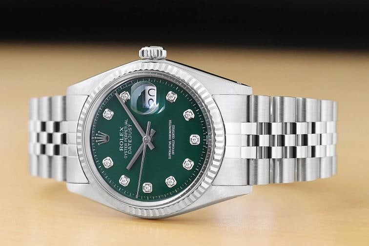 ROLEX MENS DATEJUST GREEN DIAMOND DIAL 18K GOLD STEEL WATCH w/ JUBILEE BAND - 2