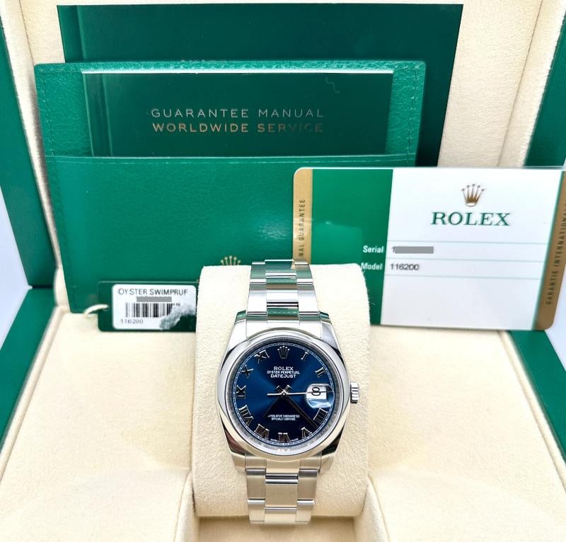 Rolex Datejust 116200 36mm Blue Roman Dial Stainless Steel Box Paper - 2