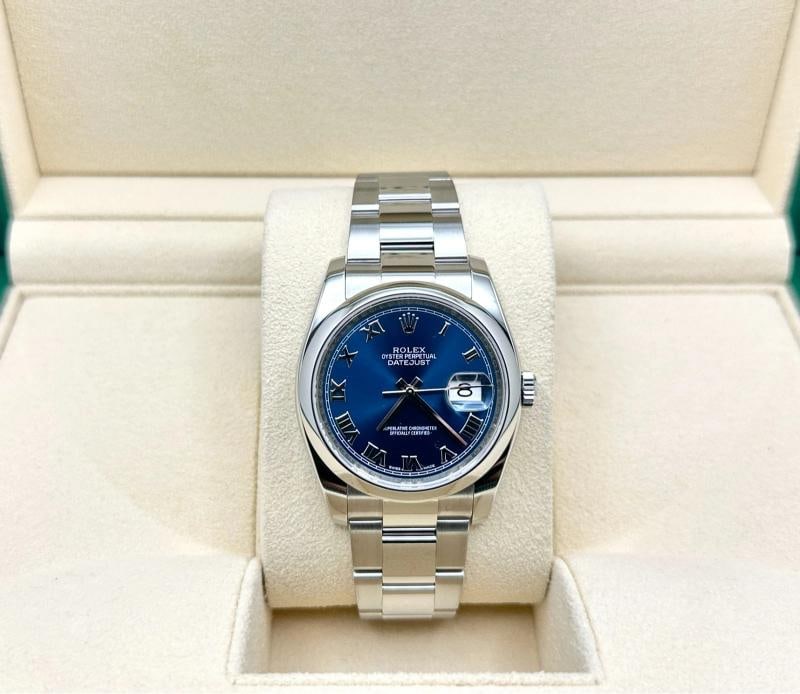 Rolex Datejust 116200 36mm Blue Roman Dial Stainless Steel Box Paper - 4