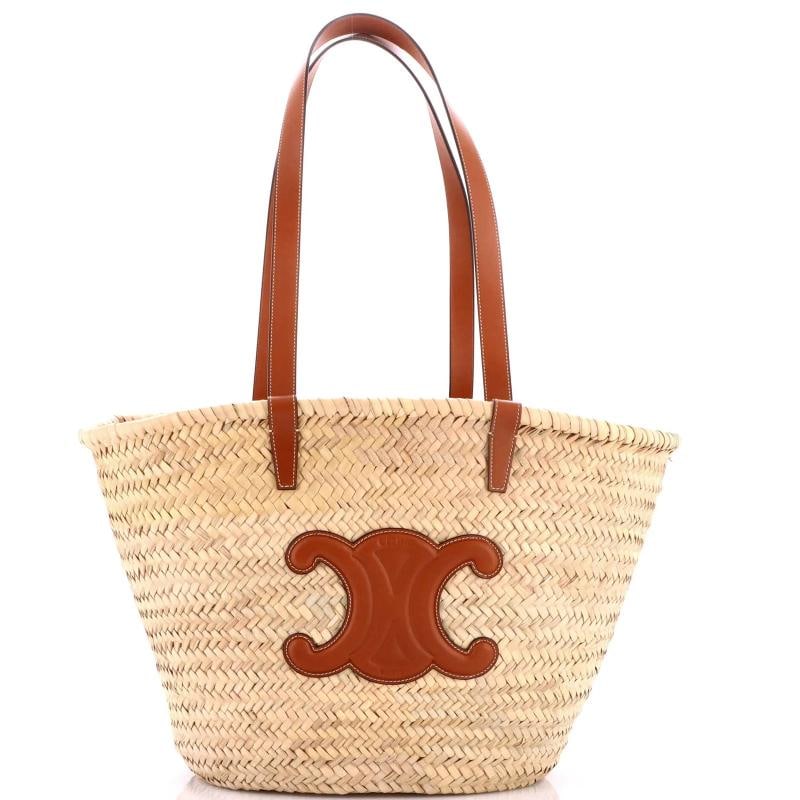 Celine Triomphe Basket Shoulder Bag Raffia with Leather Large: Condition: Pre-owned - Excellent,Brand: Celine,Exterior Material: Leather, Raffia,Style: Shoulder Bags,Exterior Color: Neutral,Department: Women,Size: Large