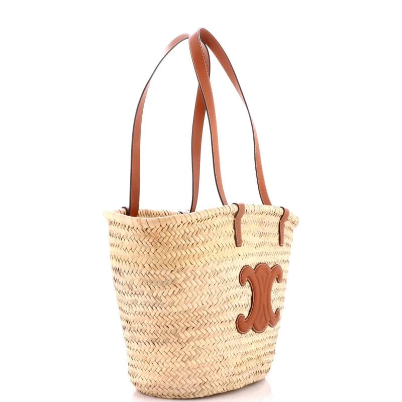 Celine Triomphe Basket Shoulder Bag Raffia with Leather Large - 2