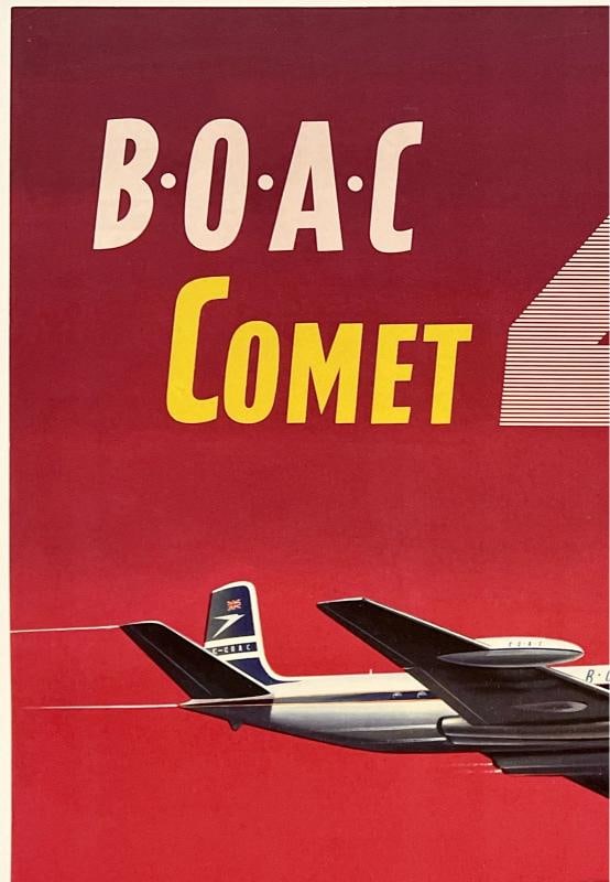 Original Vintage Poster BOAC COMET 4 JETLINER British Air Airline Travel LINEN - 2