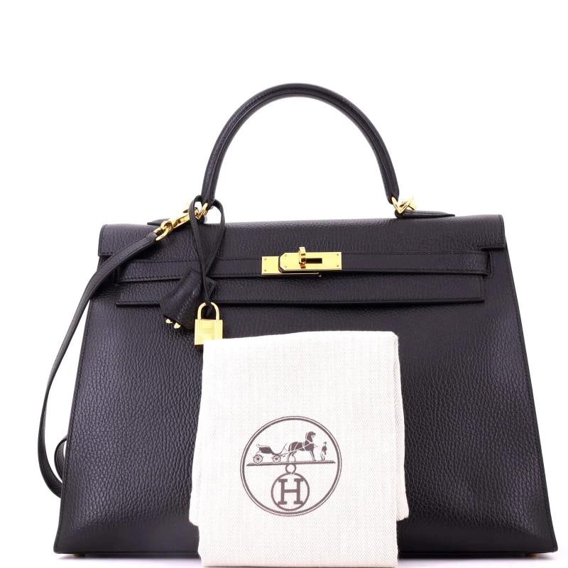 Hermes Kelly Handbag Noir Ardennes with Gold Hardware 35 - 2