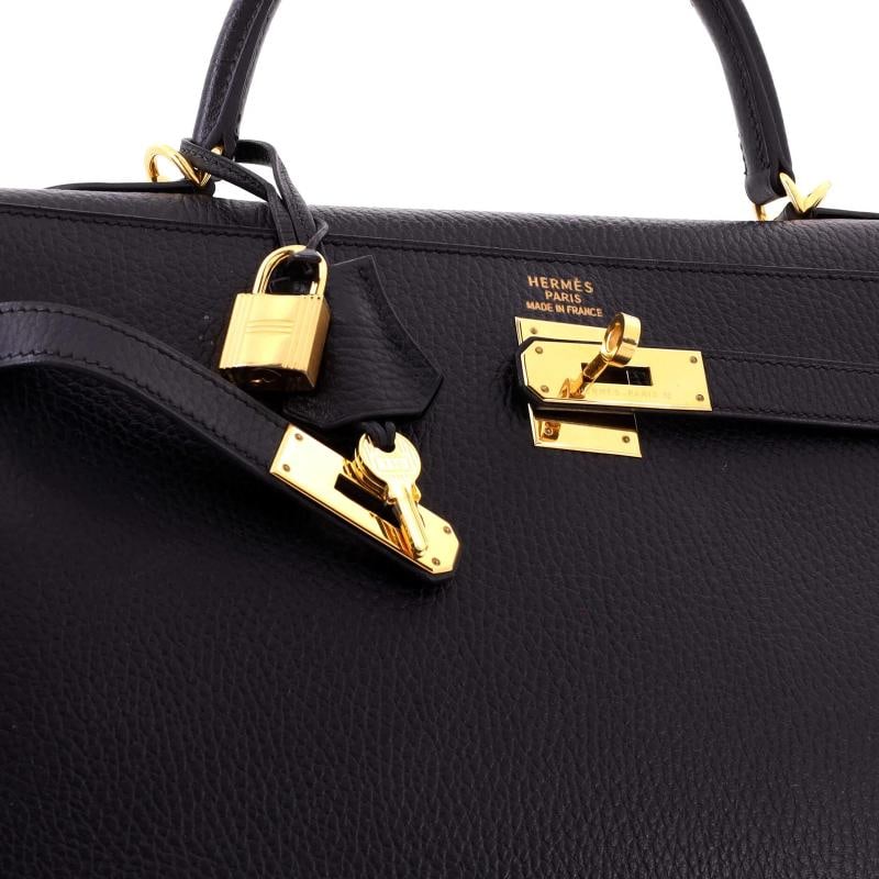 Hermes Kelly Handbag Noir Ardennes with Gold Hardware 35 - 7