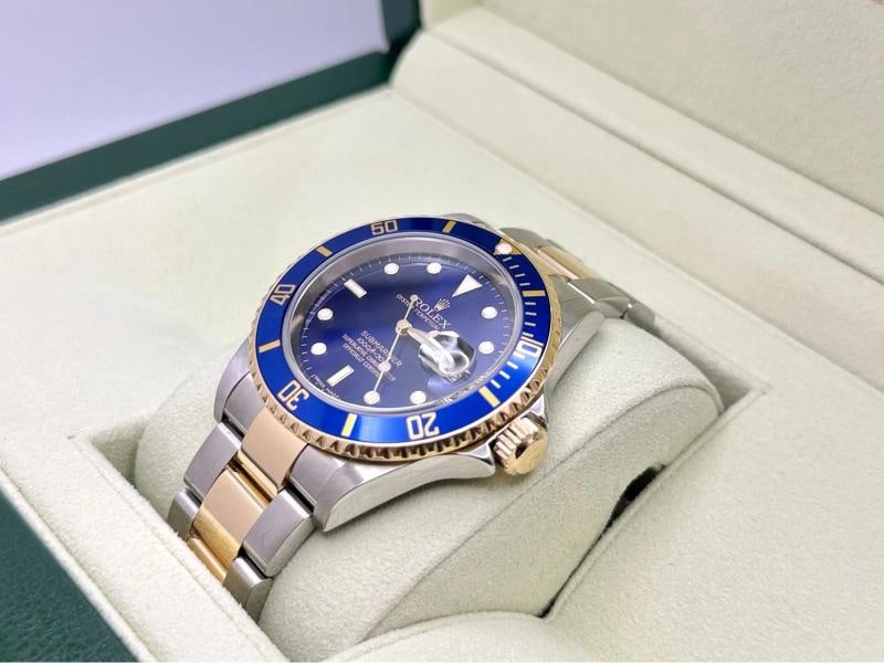 2007 Rolex Submariner Blue 16613 40mm 18k Yellow Gold Stainless Steel Box Papers - 5