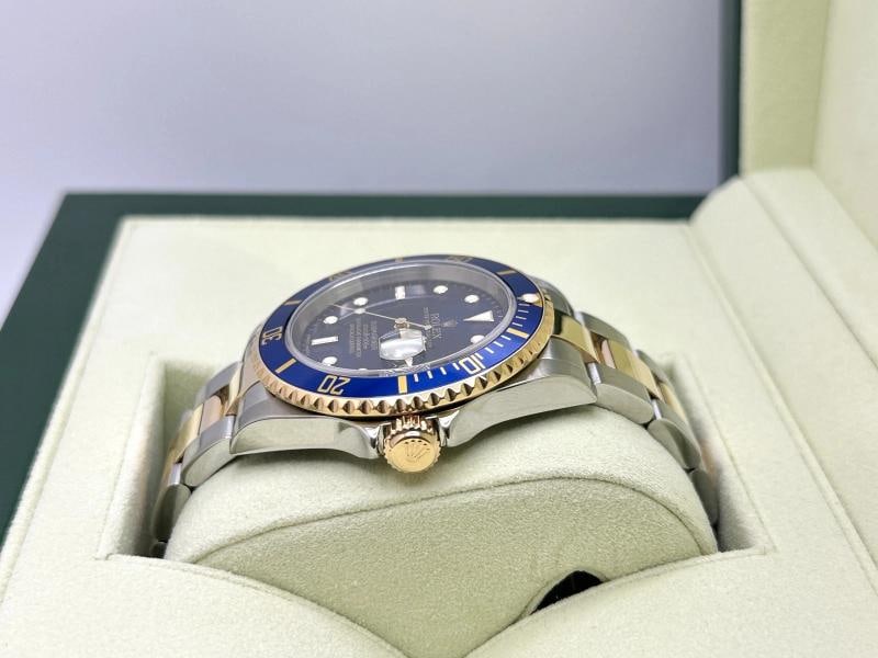 2007 Rolex Submariner Blue 16613 40mm 18k Yellow Gold Stainless Steel Box Papers - 6
