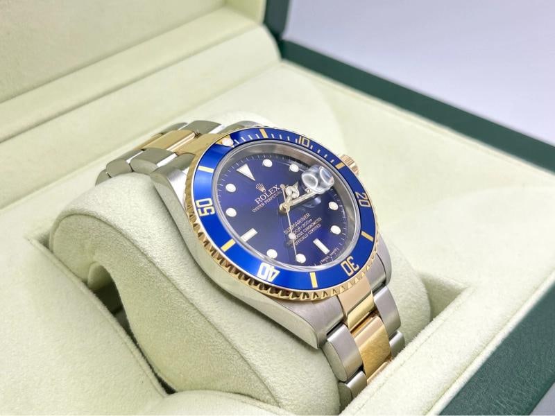 2007 Rolex Submariner Blue 16613 40mm 18k Yellow Gold Stainless Steel Box Papers - 7
