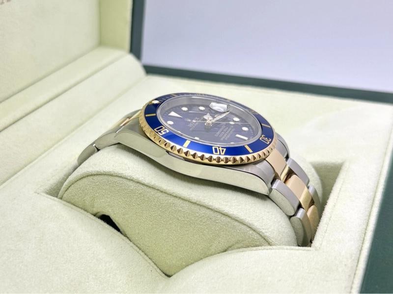 2007 Rolex Submariner Blue 16613 40mm 18k Yellow Gold Stainless Steel Box Papers - 8