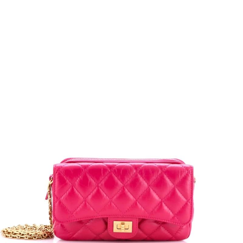 Chanel Reissue 2.55 Flap Phone Holder with Chain Quilted Aged Calfskin: Condition: Pre-owned - Excellent,Brand: Chanel,Exterior Material: Leather,Style: Shoulder Bags,Exterior Color: Pink,Department: Women,Size: Unknown,Accessories: Dust Bag