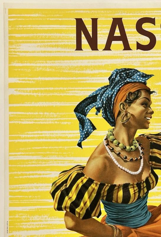 Original Vintage Poster NASSAU JET BOAC Airline Travel Caribbean Bahamas LINEN - 2