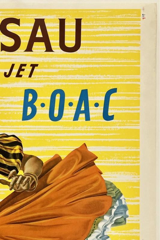 Original Vintage Poster NASSAU JET BOAC Airline Travel Caribbean Bahamas LINEN - 3