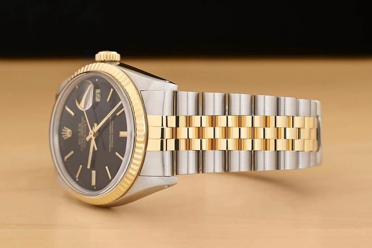 ROLEX MENS DATEJUST 16013 BLACK DIAL 18K YELLOW GOLD STAINLESS STEEL WATCH - 4