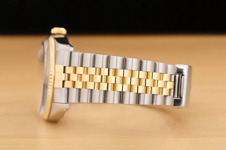 ROLEX MENS DATEJUST 16013 BLACK DIAL 18K YELLOW GOLD STAINLESS STEEL WATCH - 5