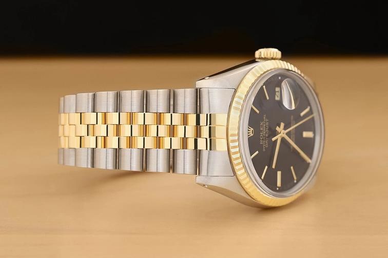 ROLEX MENS DATEJUST 16013 BLACK DIAL 18K YELLOW GOLD STAINLESS STEEL WATCH - 7
