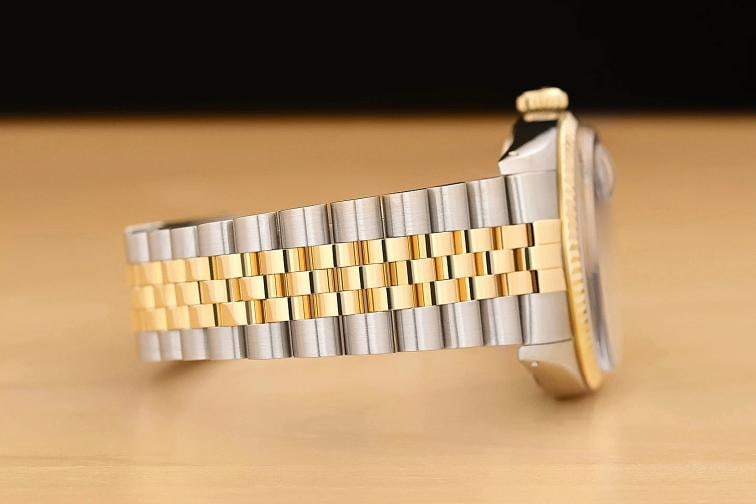 ROLEX MENS DATEJUST 16013 BLACK DIAL 18K YELLOW GOLD STAINLESS STEEL WATCH - 8