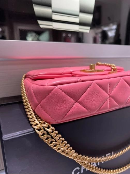 Chanel Mini Square Flap Bag Pink Quilted Lambskin with Enamel CC - 11