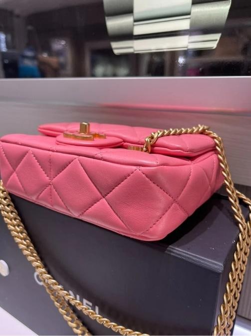 Chanel Mini Square Flap Bag Pink Quilted Lambskin with Enamel CC - 12