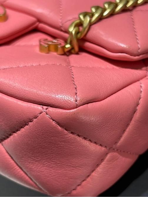Chanel Mini Square Flap Bag Pink Quilted Lambskin with Enamel CC - 13