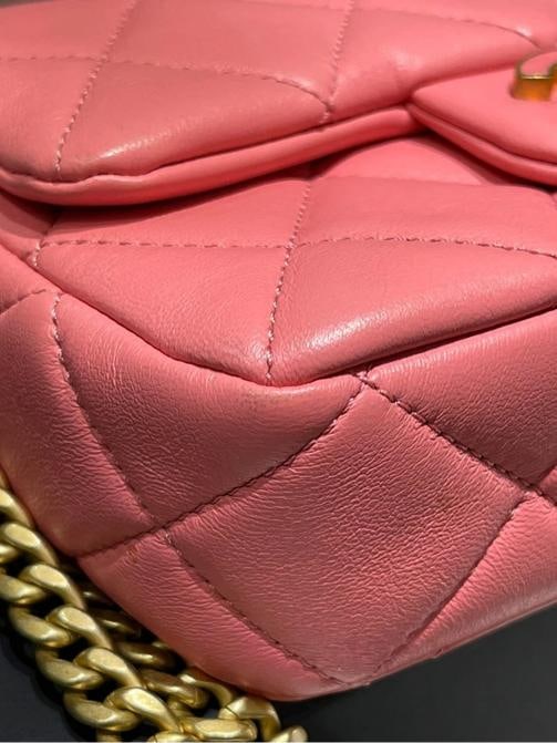 Chanel Mini Square Flap Bag Pink Quilted Lambskin with Enamel CC - 14