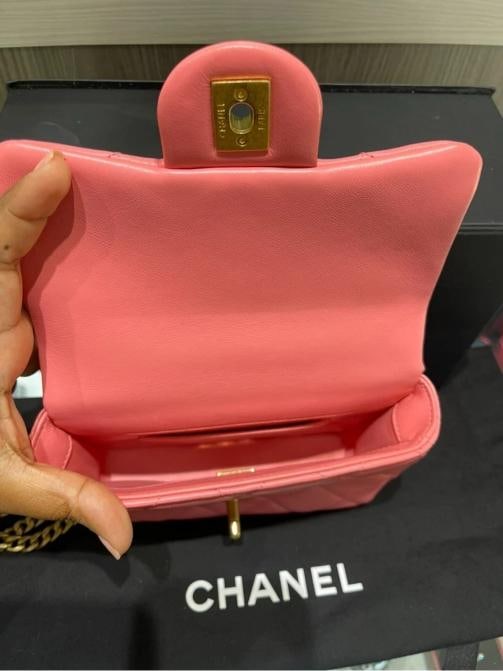 Chanel Mini Square Flap Bag Pink Quilted Lambskin with Enamel CC - 15