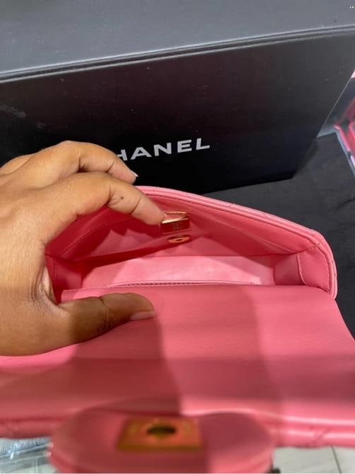 Chanel Mini Square Flap Bag Pink Quilted Lambskin with Enamel CC - 17