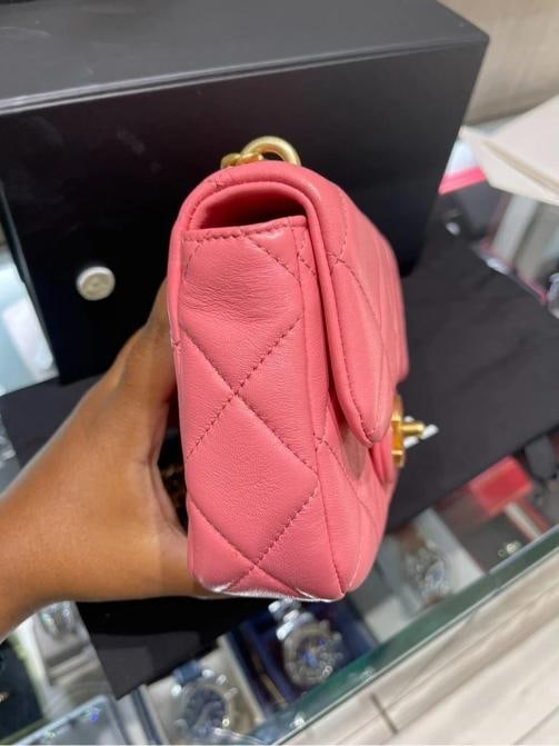Chanel Mini Square Flap Bag Pink Quilted Lambskin with Enamel CC - 18