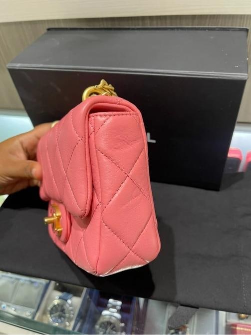 Chanel Mini Square Flap Bag Pink Quilted Lambskin with Enamel CC - 19