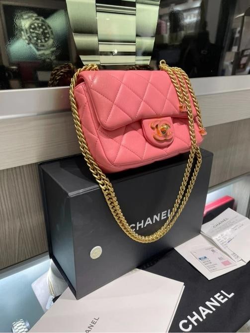 Chanel Mini Square Flap Bag Pink Quilted Lambskin with Enamel CC - 3