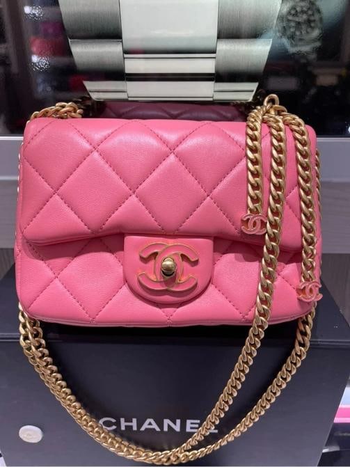 Chanel Mini Square Flap Bag Pink Quilted Lambskin with Enamel CC - 8