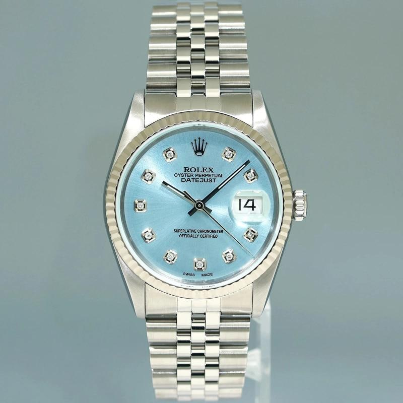 MINT Rolex DateJust 16234 Glacier Blue Diamond Jubilee White Gold Fluted 36mm - 2