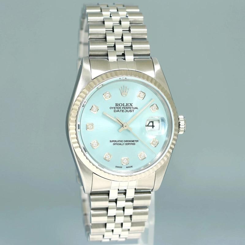 MINT Rolex DateJust 16234 Glacier Blue Diamond Jubilee White Gold Fluted 36mm - 3