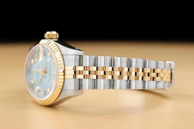 ROLEX LADIES DATEJUST 69173 ICE BLUE FACTORY DIAMOND DIAL 18K GOLD STEEL WATCH - 4