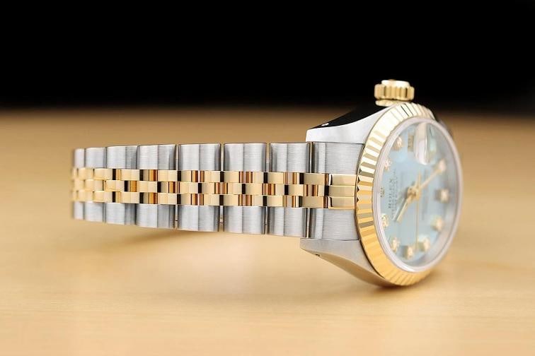 ROLEX LADIES DATEJUST 69173 ICE BLUE FACTORY DIAMOND DIAL 18K GOLD STEEL WATCH - 7