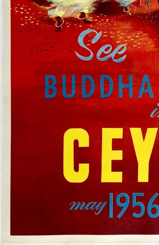 Original Vintage Poster SEE BUDDHA JAYANTI IN CEYLON Travel Tourism Sri Lanka OL - 4