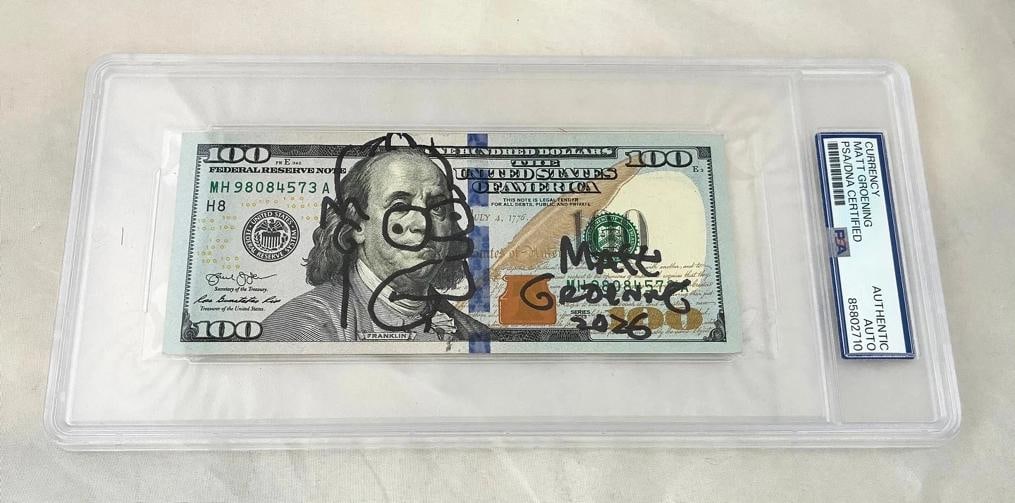 Matt Groening Hand Drawn and Signed $100 Bill US Currency Simpsons Homer PSA/...: Condition: New: A brand-new, unused, unopened, undamaged item (including handmade items). New: A brand-new, unused, unopened, undamaged item (including handmade items).See all condition