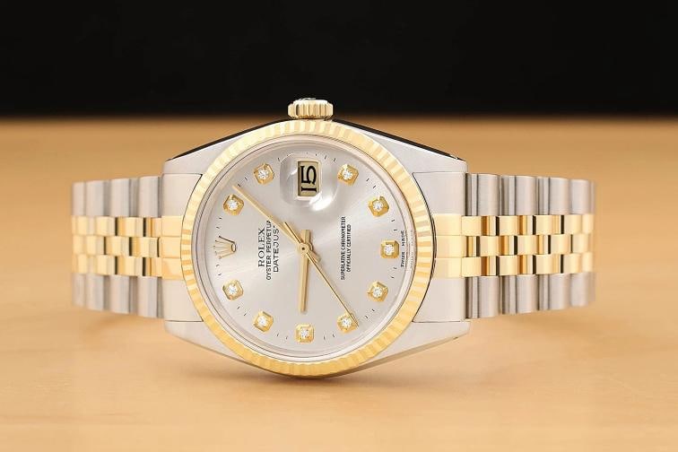 ROLEX MENS DATEJUST 16013 SILVER DIAMOND DIAL 18K YELLOW GOLD STEEL WATCH - 3