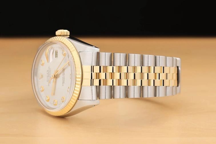 ROLEX MENS DATEJUST 16013 SILVER DIAMOND DIAL 18K YELLOW GOLD STEEL WATCH - 4