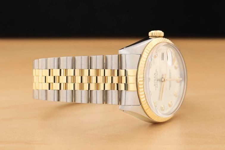 ROLEX MENS DATEJUST 16013 SILVER DIAMOND DIAL 18K YELLOW GOLD STEEL WATCH - 7