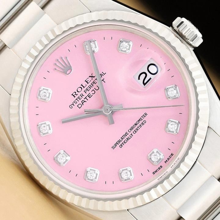 ROLEX MENS DATEJUST 16014 PINK DIAMOND DIAL 18K WHITE GOLD STEEL OYSTER WATCH (1 of 10)