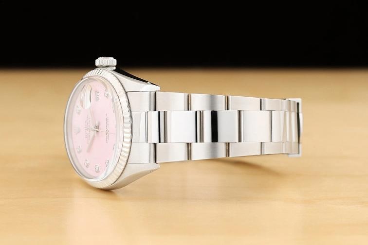 ROLEX MENS DATEJUST 16014 PINK DIAMOND DIAL 18K WHITE GOLD STEEL OYSTER WATCH - 4