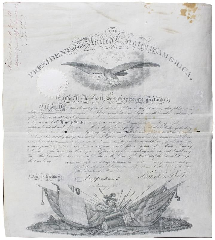 Franklin Pierce & Jefferson Davis Signed 15x18 1856 Military Appointment BAS LOA (1 of 7)