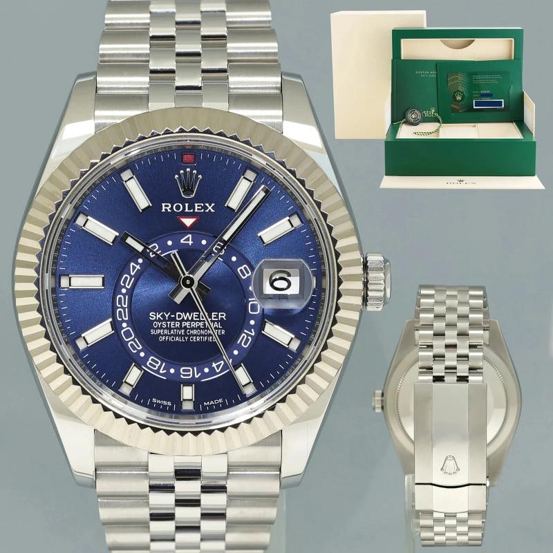 NEW PAPERS Rolex 326934 Sky-Dweller Steel BLUE Jubilee Fluted 42mm Watch Box: Condition: Pre-owned - Excellent,Brand: Rolex,Department: Unisex Adults,Type: Wristwatch,Model: Sky-Dweller,Reference Number: 326934,With Original Box/Packaging: Yes,With Papers: Original,Customized: 