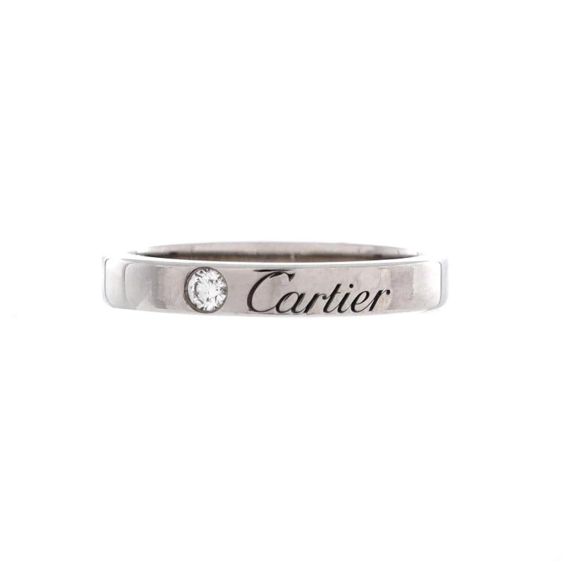 Cartier C de Cartier Wedding Band Ring Platinum with Diamond: Condition: Pre-owned - Good,Brand: Cartier,Main Stone: Diamond,Metal: Platinum (Pt950),Metal Purity: Unknown,Ring Size: 4.25 - 48,Type: Ring,Color: Silver,Style: Platinum With Diamond,Material:
