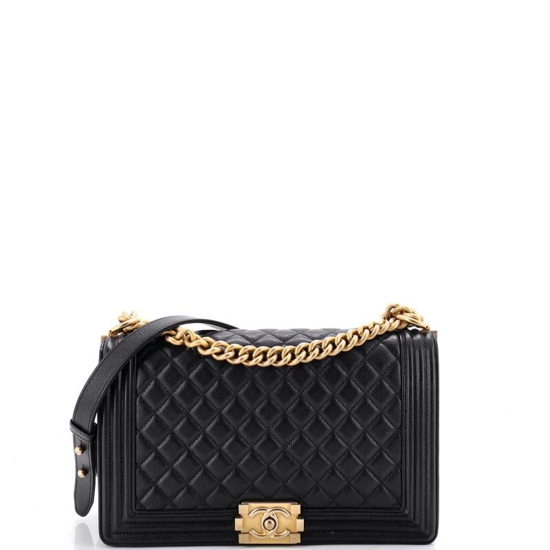 Chanel Boy Flap Bag Quilted Goatskin New Medium: Condition: Pre-owned - Good,Brand: Chanel,Exterior Material: Leather,Style: Shoulder Bags,Exterior Color: Black,Department: Women,Size: New Medium Condition: Great. Exterior: scuffs, corner wear,