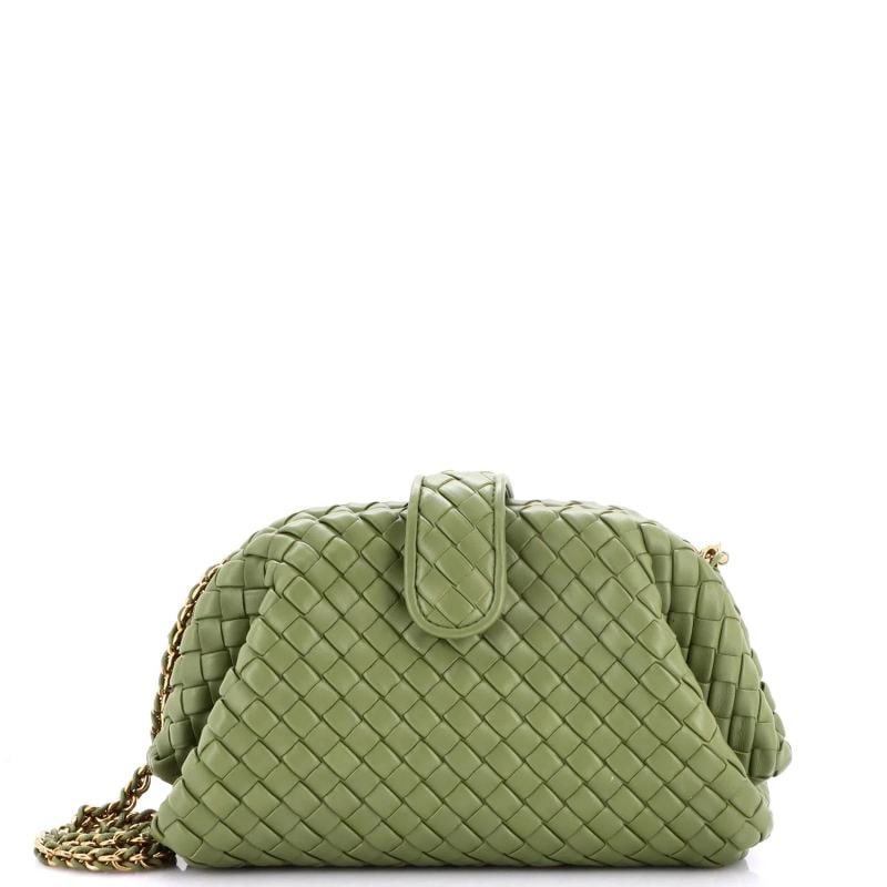 Bottega Veneta Lauren 1980 Clutch with Chain Intrecciato Nappa Medium: Condition: Pre-owned - Excellent,Brand: Bottega Veneta,Exterior Material: Leather,Style: Clutches,Exterior Color: Green,Department: Women,Size: Medium,Accessories: Dust Bag, With Strap Condition: