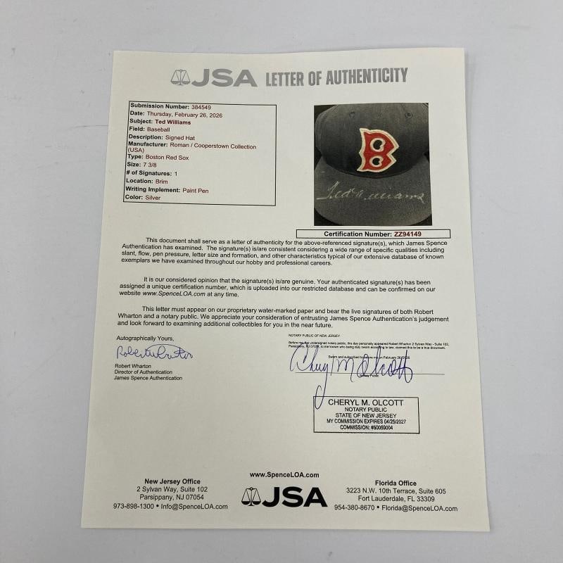 Ted Williams Signed Boston Red Sox Authentic Game Model Hat JSA COA - 6