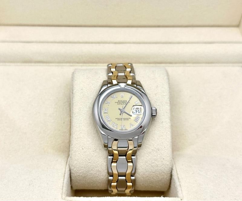 Rolex Datejust Pearlmaster 69329 18K Yellow & White Gold Diamond Bezel Rolex Box: Condition: Pre-owned - Excellent,Bezel Color: Silver,Indices: Roman Numerals,Year Manufactured: 1990-1999,Band/Strap: Rolex Pearlmaster,Case Color: Silver,Department: Women,Bezel Type: Single Diamond