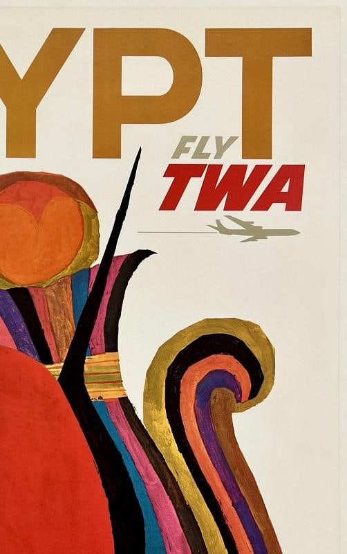 Original Vintage Poster EGYPT UAR FLY TWA UP UP AND AWAY Airline Travel Klein OL - 3